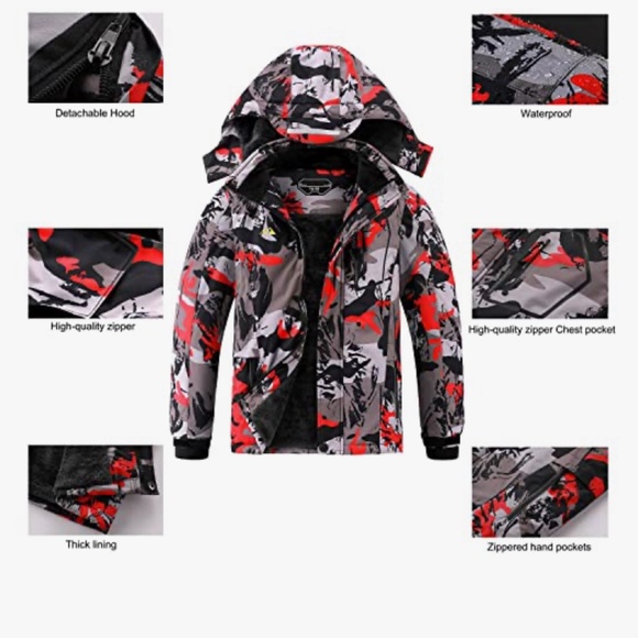 Afilok Waterproof (Lathonly) Kids Ski Jacket Boys Size 8 Camouflage Red - Picture 1 of 16